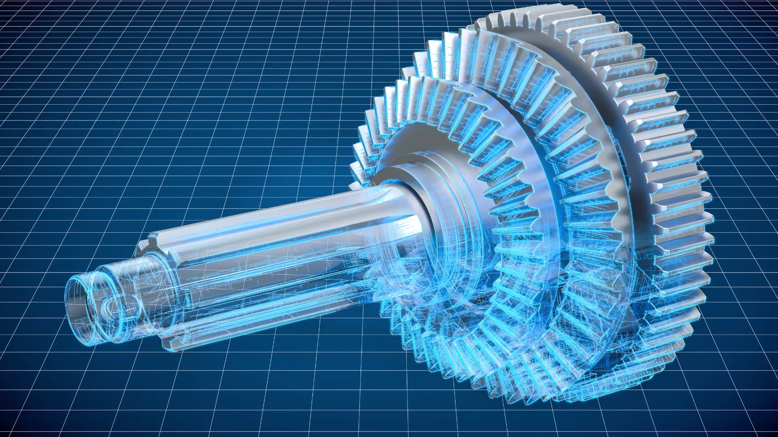 Detailed digital model of a geared shaft assembly
