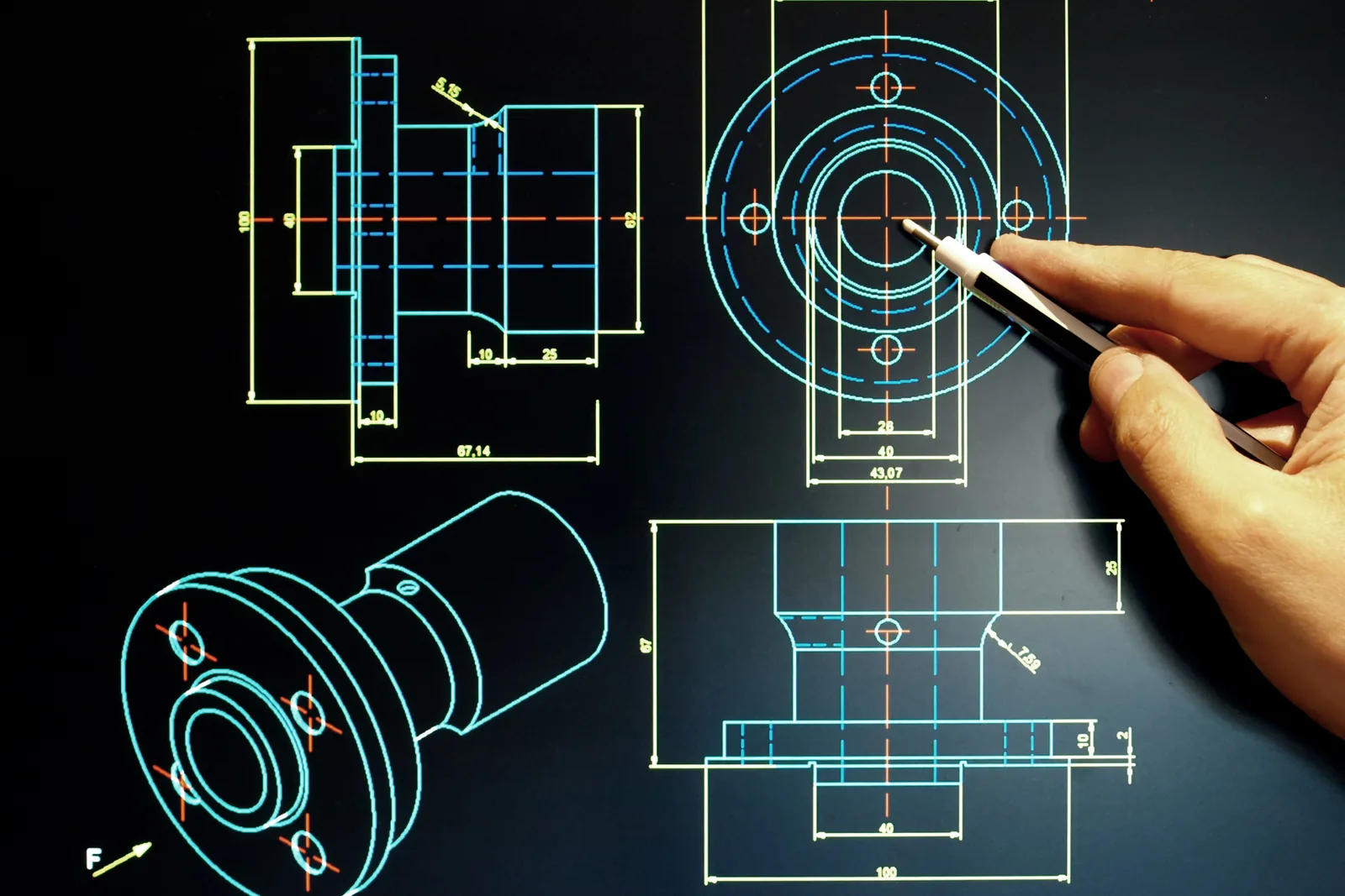 Detailed mechanical drawing with dimensions and orthographic views