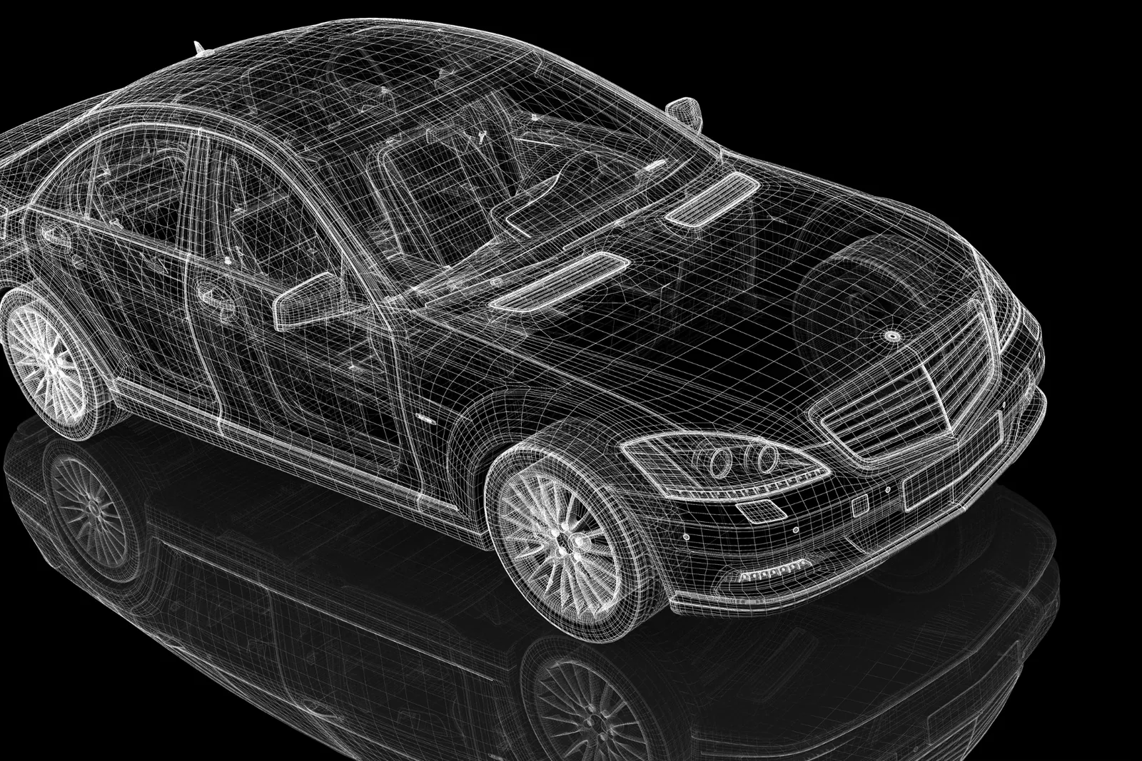 Wireframe vehicle model representing design for manufacturing analysis