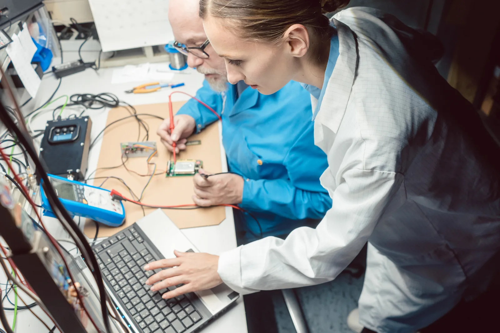 Engineers testing electronics during a technical feasibility study